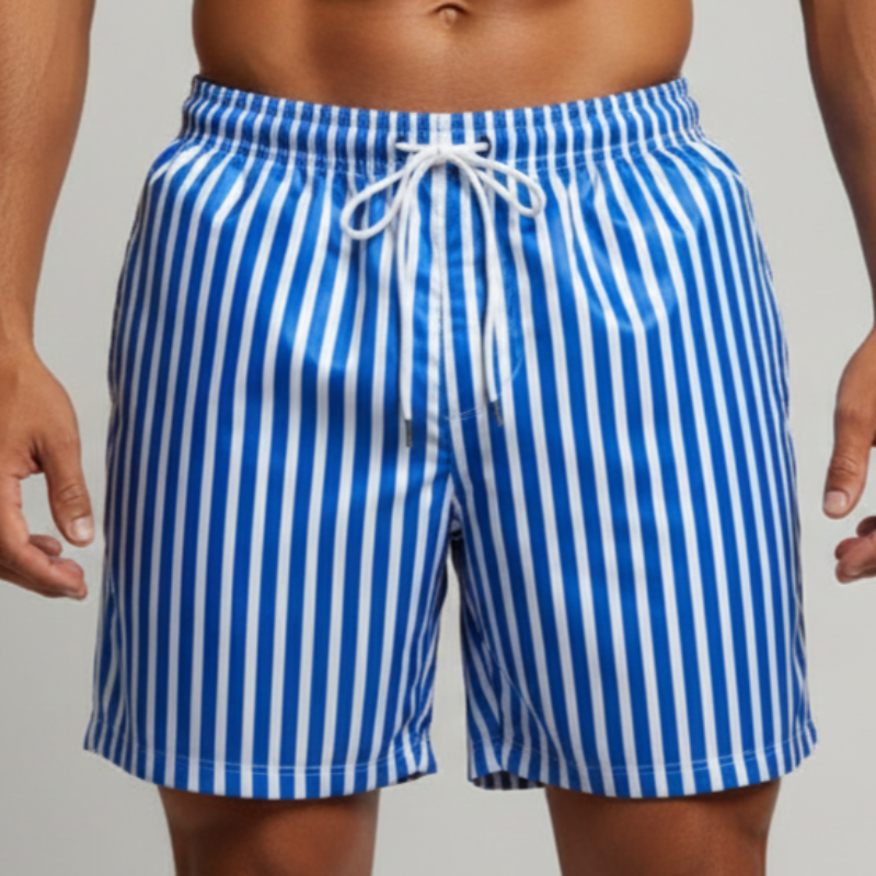 Men’s striped swim shorts with drawstring – Clean and easy to wear
