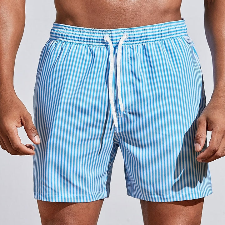 Men’s striped swim shorts with drawstring – Clean and easy to wear