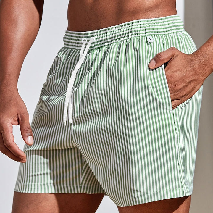 Men’s striped swim shorts with drawstring – Clean and easy to wear