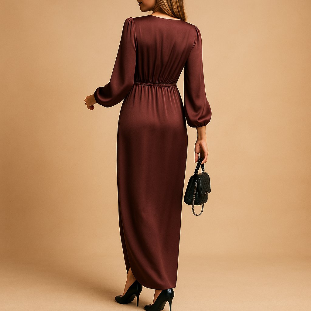 A-line midi dress with puff sleeves for women – Structured and refined