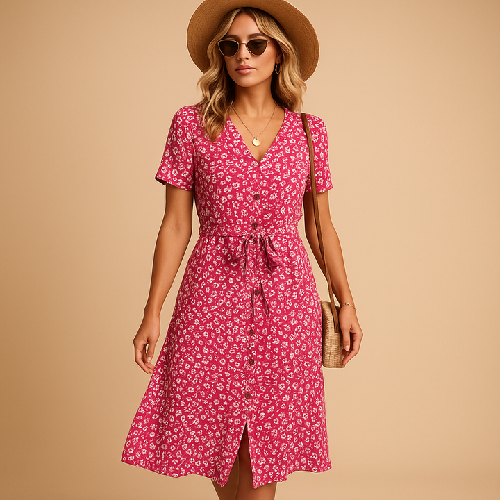 Floral midi dress with short sleeves for women – Balanced and easy to wear