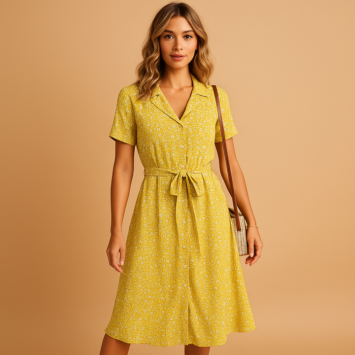 Floral midi dress with short sleeves for women – Balanced and easy to wear