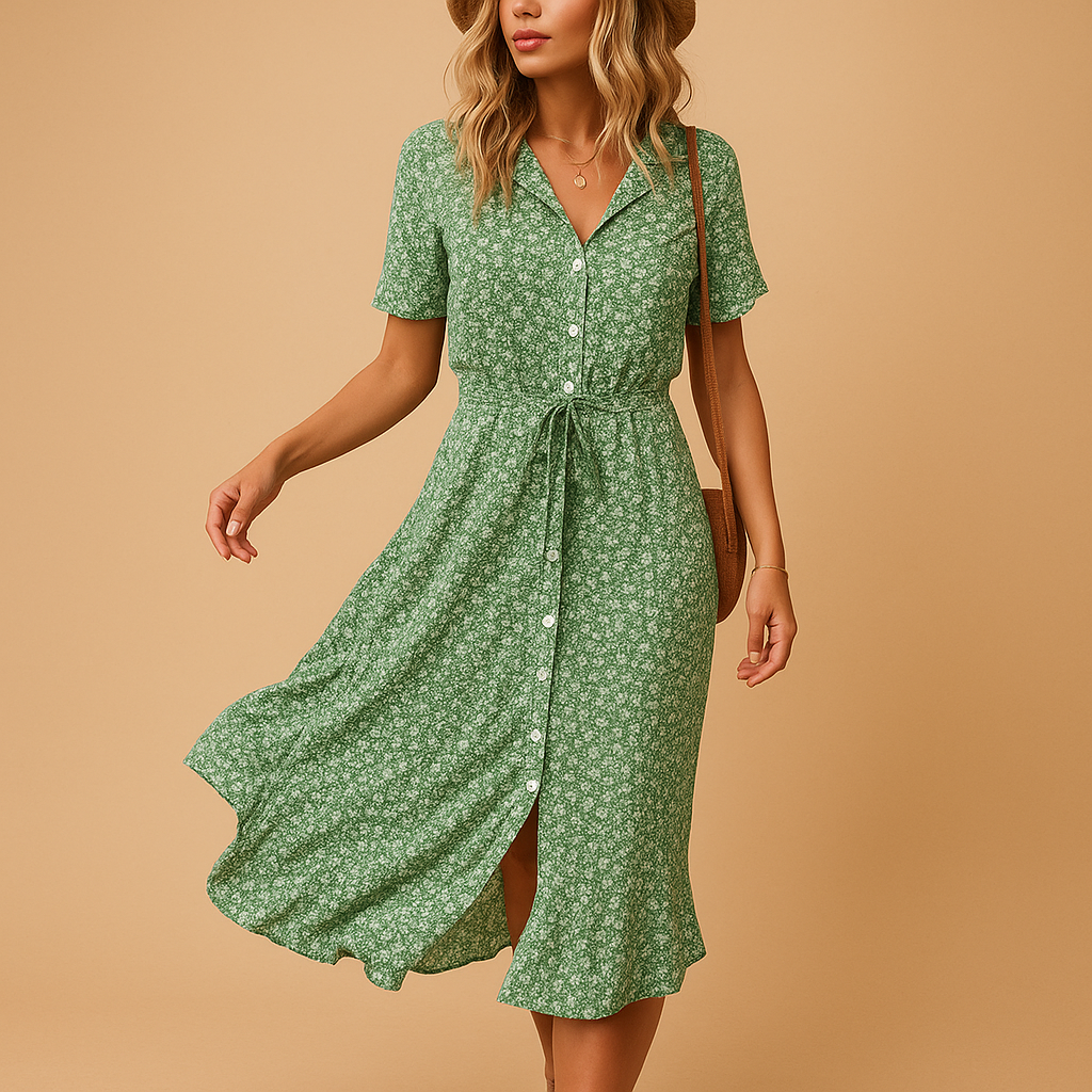 Floral midi dress with short sleeves for women – Balanced and easy to wear