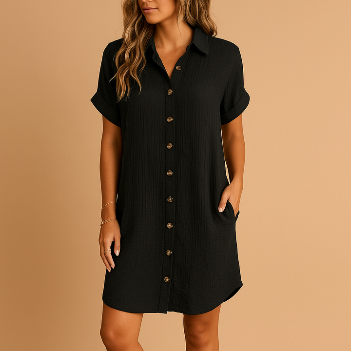 Shirt-style midi dress with belt detail for women – Clean and versatile