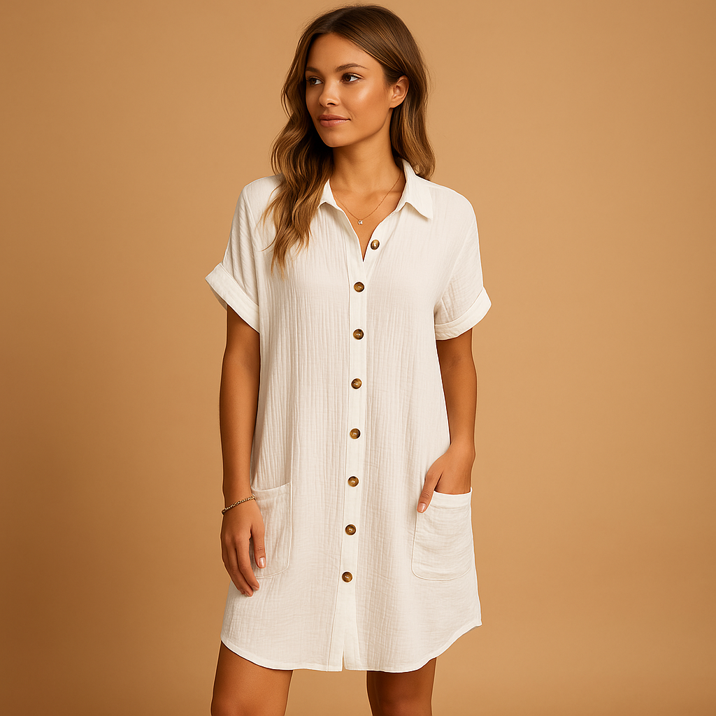 Shirt-style midi dress with belt detail for women – Clean and versatile